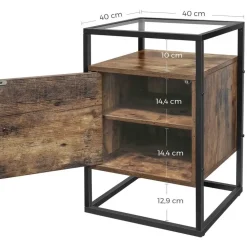 Nachtkastje - uit hout en gehard glas - met kast - industriële stijl - Bruin