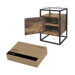 Nachtkastje - uit hout en gehard glas - met kast - industriële stijl - Bruin