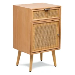 Nachtkastje met 1 deur en 1 lade van natuurlijk rotan