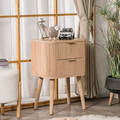 Nachtkastje met 2 laden van natuurlijk hout