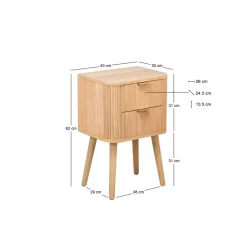 Nachtkastje met 2 laden van natuurlijk hout