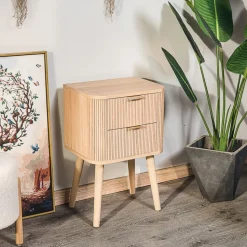 Nachtkastje met 2 laden van natuurlijk hout