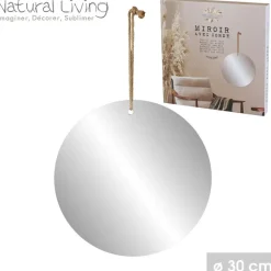 Natural Living spiegel - rond - naturel - jute touw - D30 cm