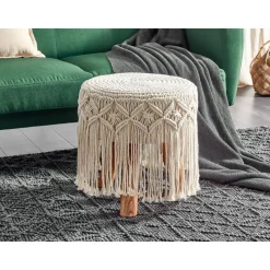 NAWABAD - Poef - Beige - 40 x 40 x 50 cm - Katoen