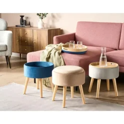 NEELY - Hocker - Beige - Fluweel