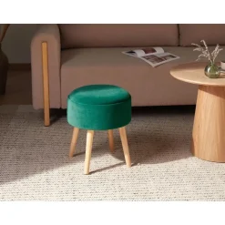 NEELY - Hocker met opbergruimte - Smaragdgroen - Fluweel