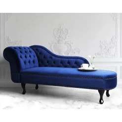 NIMES - Chaise longue - Blauw - Linkerzijde - Fluweel