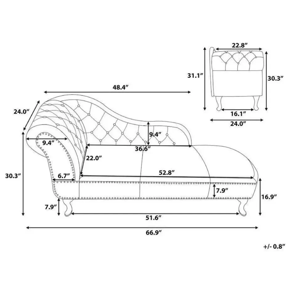 NIMES - Chaise longue - Grijs - Linkerzijde - Fluweel