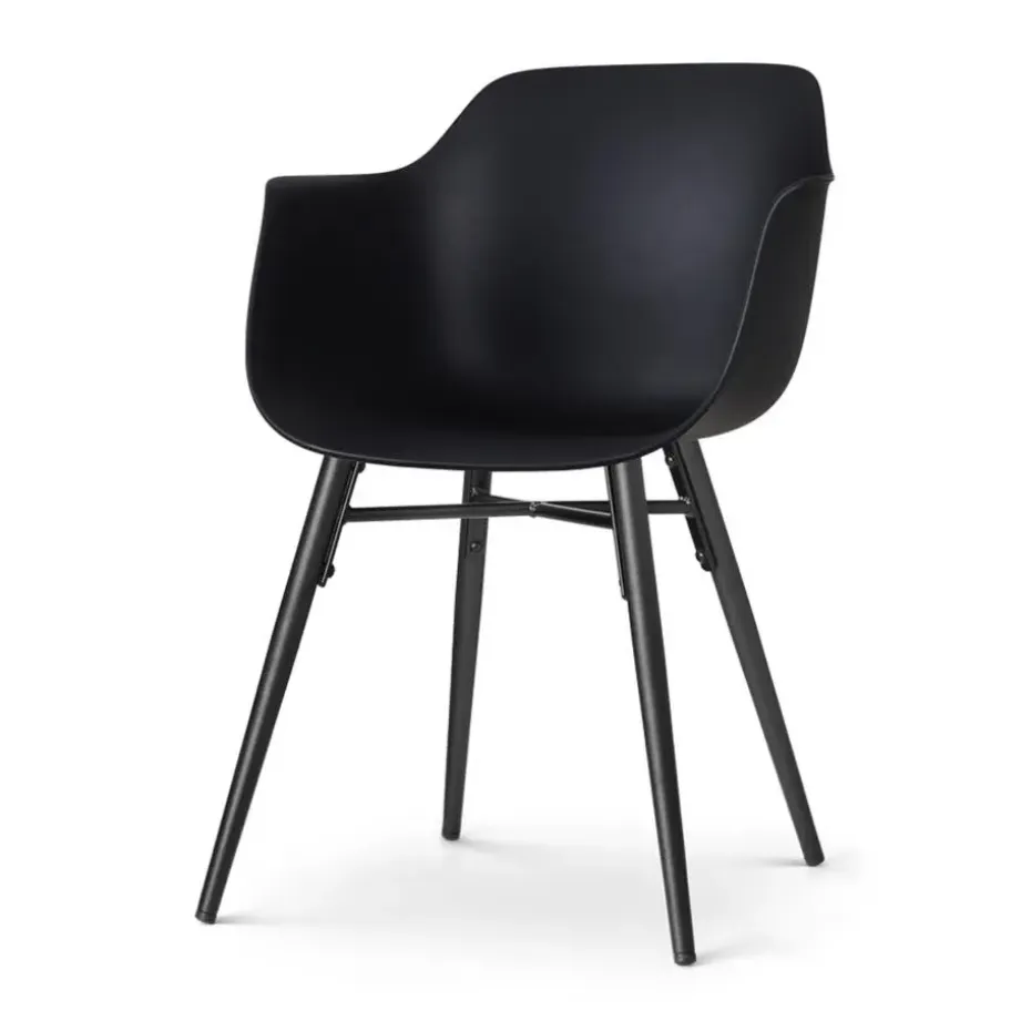 Nolon Nena-Puk Eetkamerstoel Zwart - Armleuning - Zwarte Houten Poten