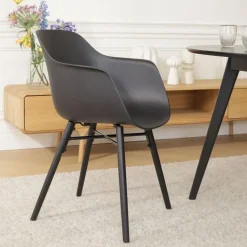 Nolon Nena-Puk Eetkamerstoel Zwart - Armleuning - Zwarte Houten Poten