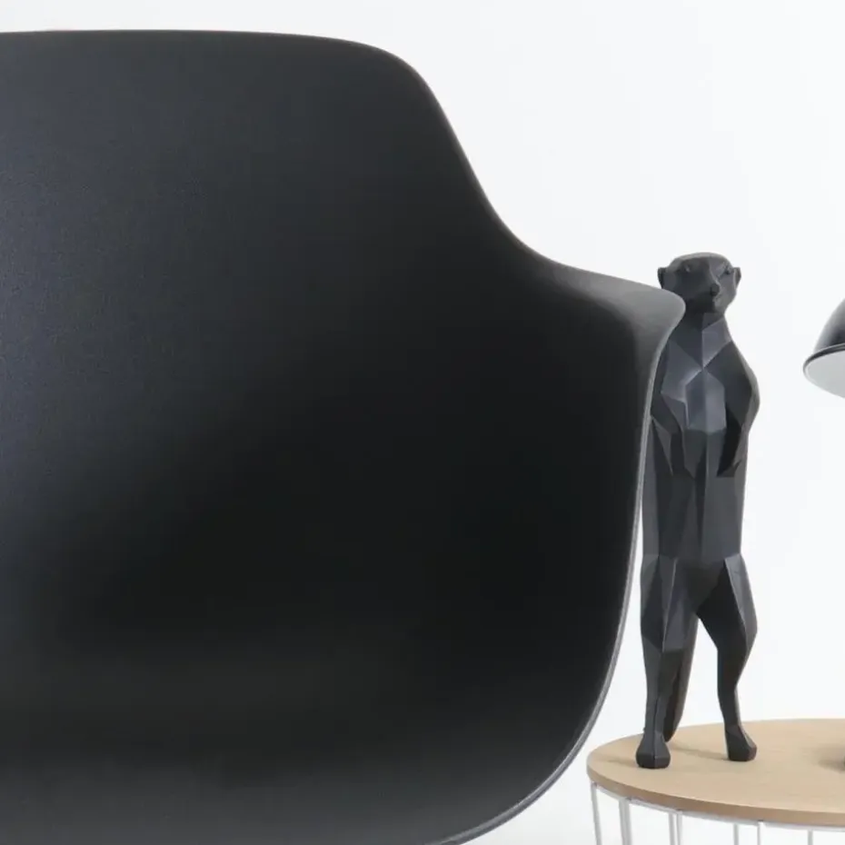 Nolon Nena-Puk Eetkamerstoel Zwart - Armleuning - Zwarte Houten Poten