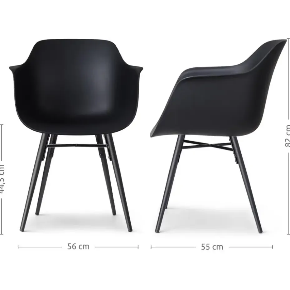 Nolon Nena-Puk Eetkamerstoel Zwart - Armleuning - Zwarte Houten Poten