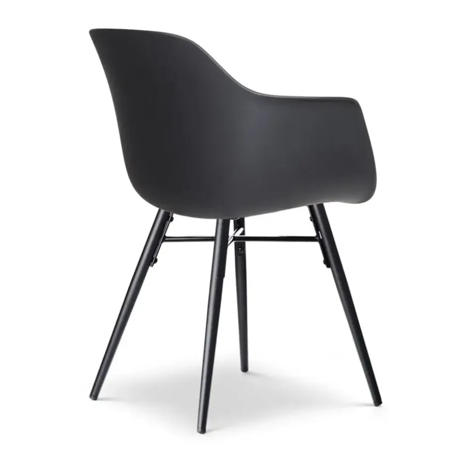 Nolon Nena-Puk Eetkamerstoel Zwart - Armleuning - Zwarte Houten Poten