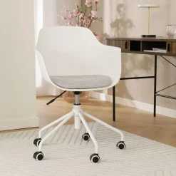 Nolon Nout-Liz Bureaustoel Wit - Lichtgrijs Kussen - Wit Onderstel