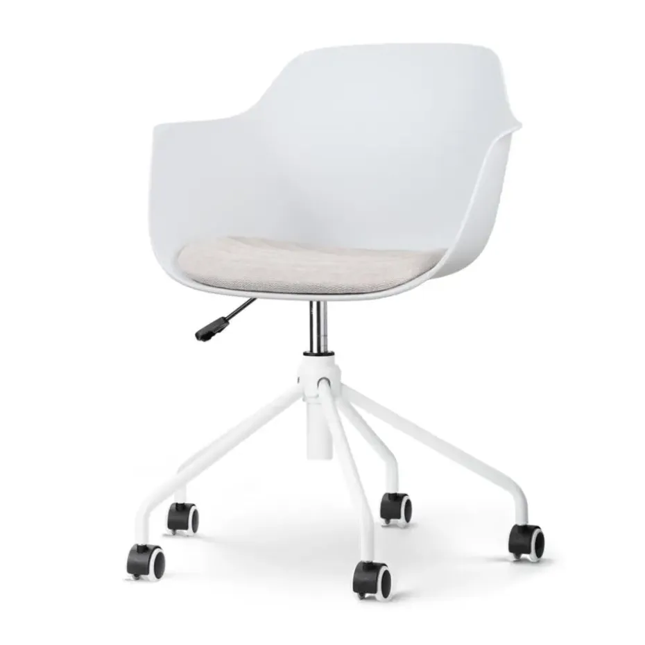 Nolon Nout-Liz Bureaustoel Wit - Beige Kussen - Wit Onderstel