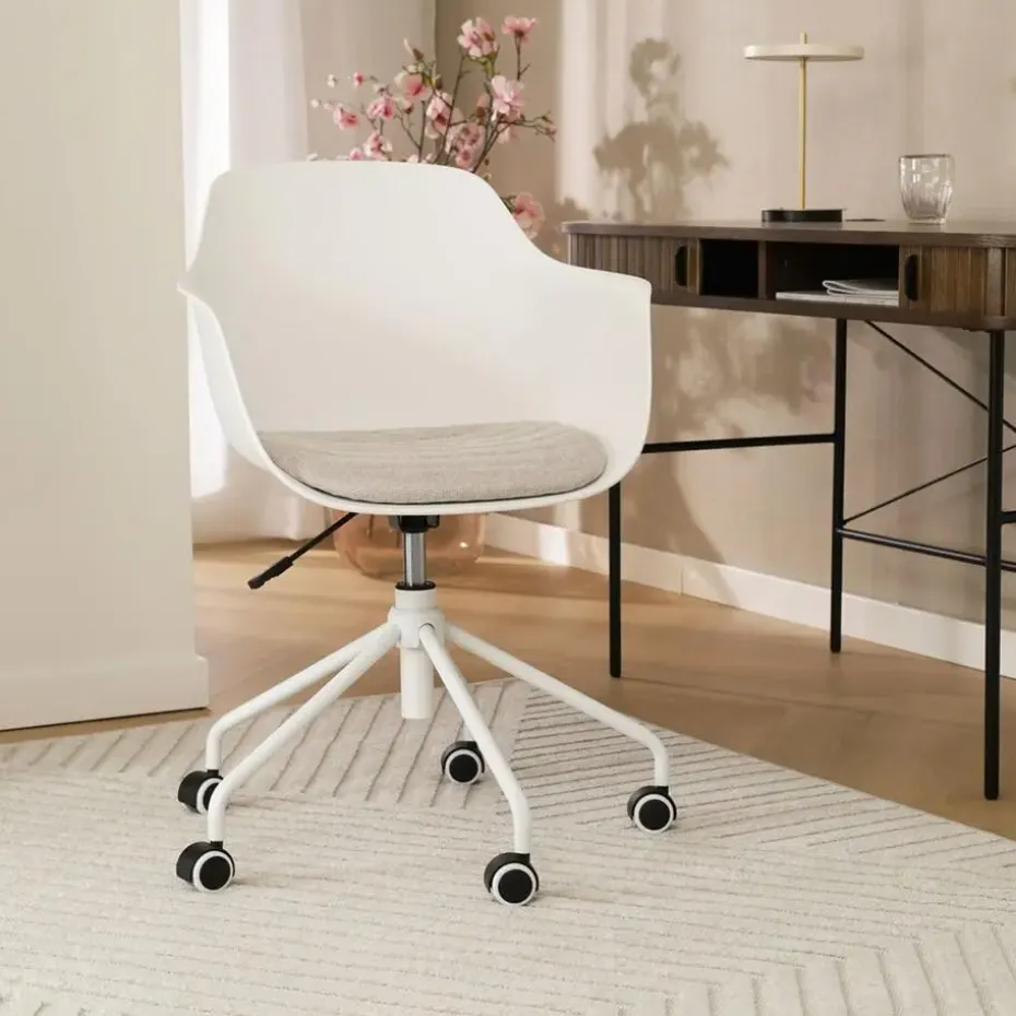 Nolon Nout-Liz Bureaustoel Wit - Beige Kussen - Wit Onderstel