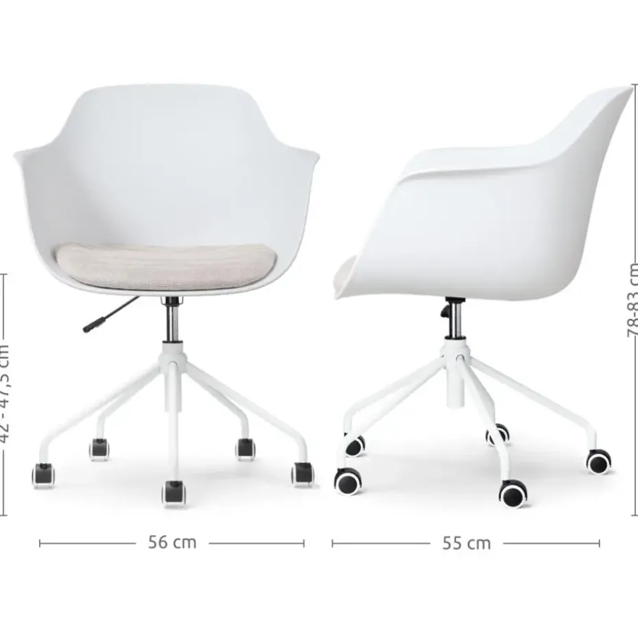 Nolon Nout-Liz Bureaustoel Wit - Beige Kussen - Wit Onderstel
