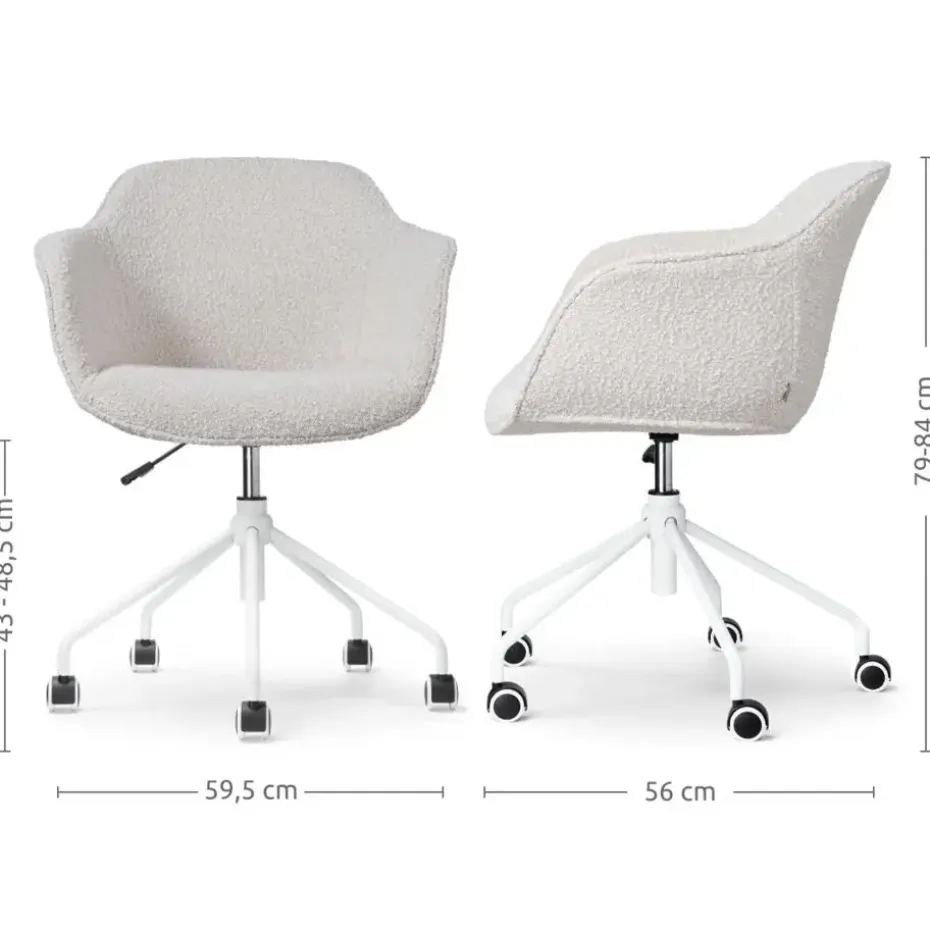 Nolon Nout-Mare Bureaustoel Bouclé Beige - Armleuning - Wit