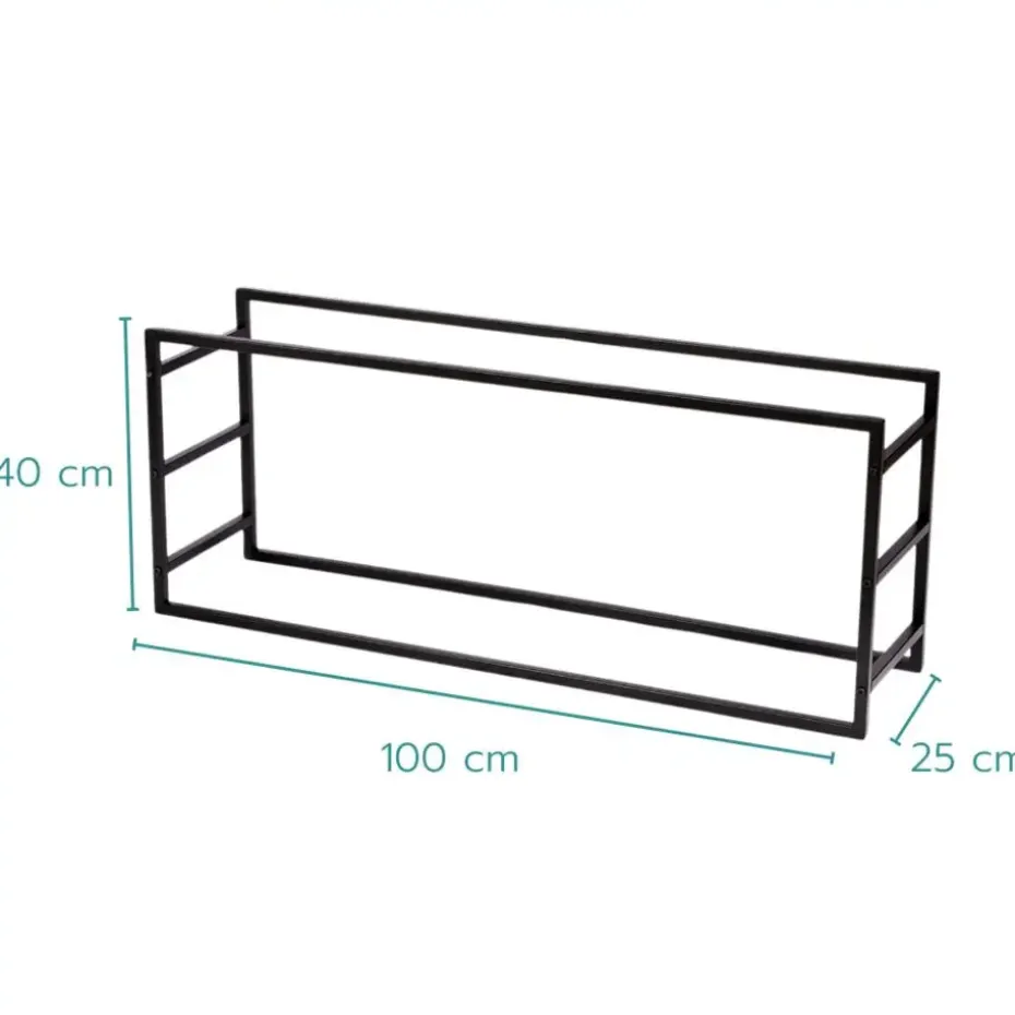 Nordix Houtrek Haardhout Opslag Binnen en Buiten Brandhout Rek Zwart 100x25x40cm