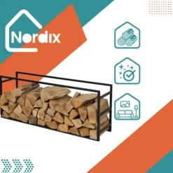 Nordix Houtrek Haardhout Opslag Binnen en Buiten Brandhout Rek Zwart 100x25x40cm