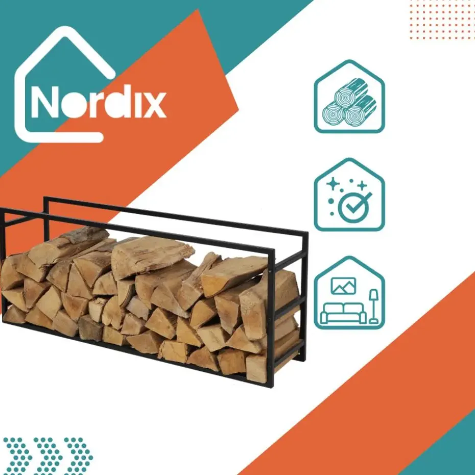Nordix Houtrek Haardhout Opslag Binnen en Buiten Brandhout Rek Zwart 100x25x40cm