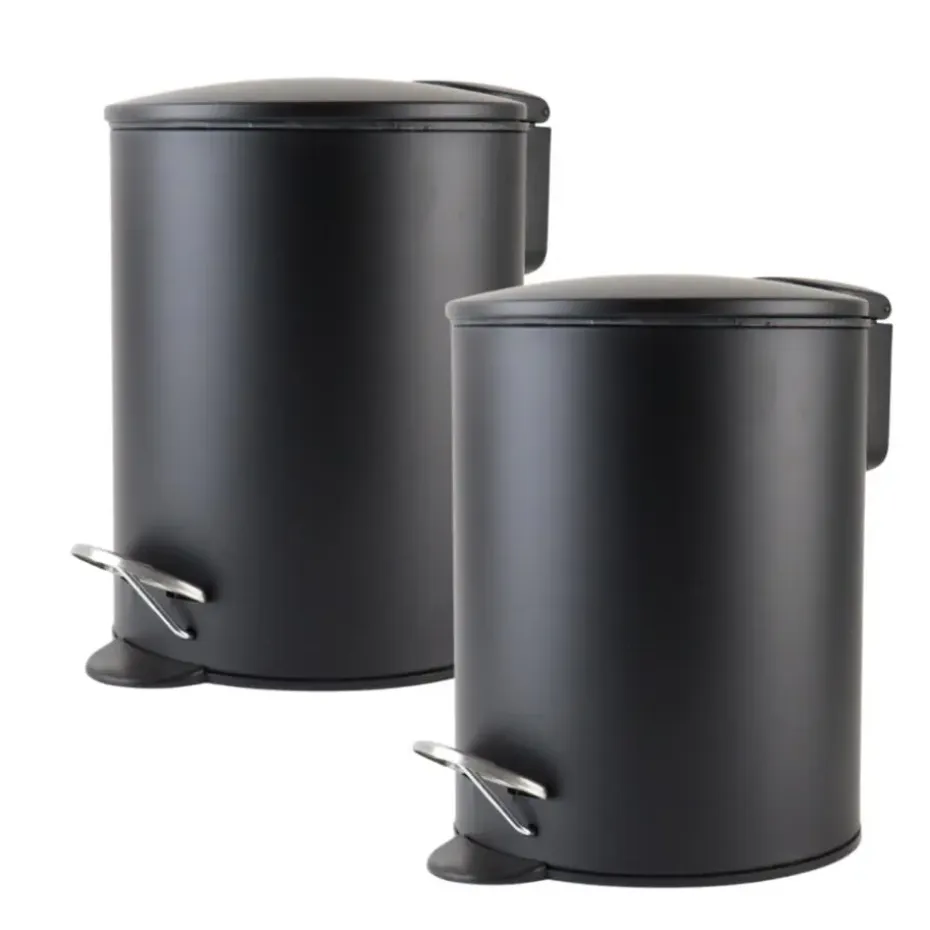 Nordix Pedaalemmer 3 Liter 2 Stuks Badkamer Toilet Zwart Metaal