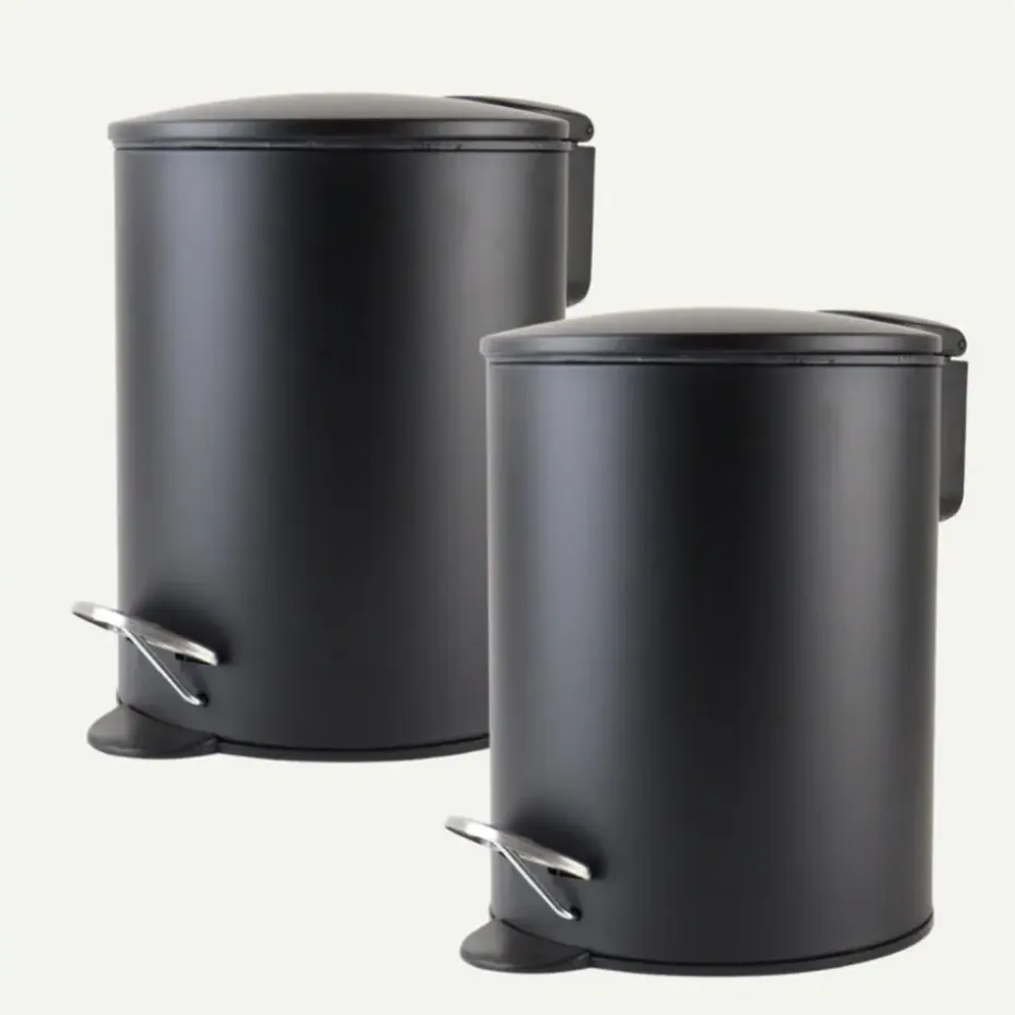 Nordix Pedaalemmer 3 Liter 2 Stuks Badkamer Toilet Zwart Metaal