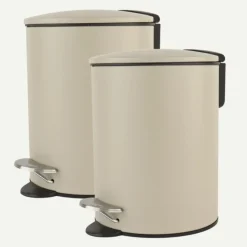 Nordix Pedaalemmer 3 Liter 2 stuks Badkamer Toilet Beige Metaal