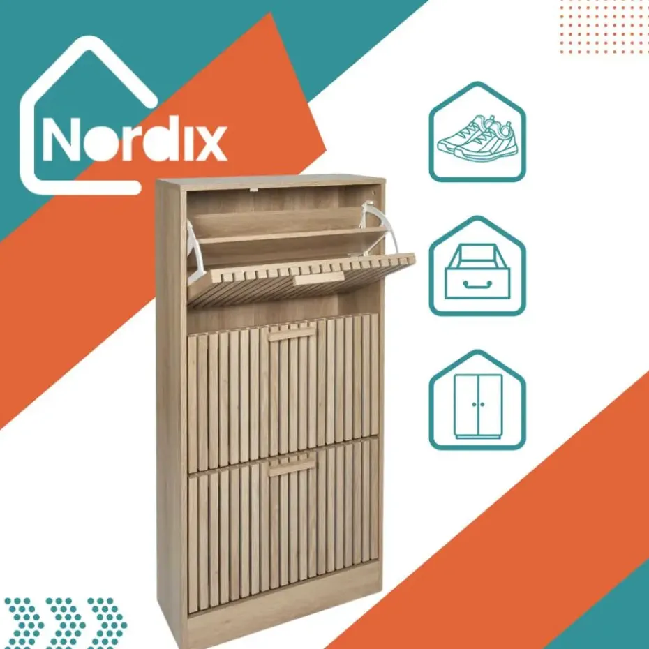 Nordix Schoenenkast met 3 Lades Schoenen Opbergsysteem Bruin Schoenenrek