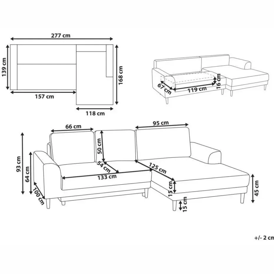 NUBORG - Hoekslaapbank 3-zits - Lichtbruin - Linkszijdig - Chenille