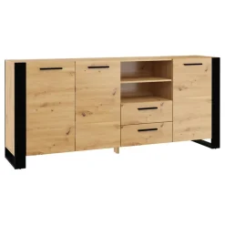 NUKA D dressoir 197 cm zwart artisan eiken