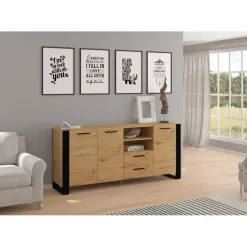 NUKA D dressoir 197 cm zwart artisan eiken