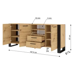 NUKA D dressoir 197 cm zwart artisan eiken
