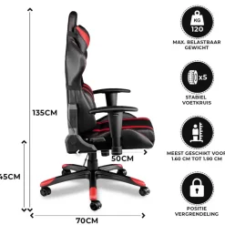 Ocazi Chicago Gaming stoel - Bureaustoel - Zwart/Rood