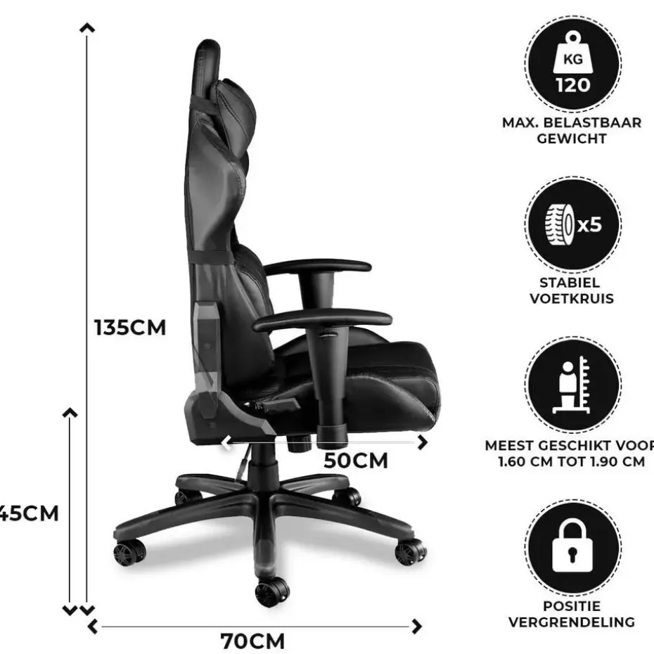 Ocazi Chicago Gamingstoel - Bureaustoel - Zwart
