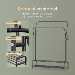 O'DADDY Dubbel Kledingrek met Schoenenrek - Zwart - 110x33x(137-157) cm