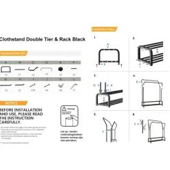 O'DADDY Dubbel Kledingrek met Schoenenrek - Zwart - 110x33x(137-157) cm
