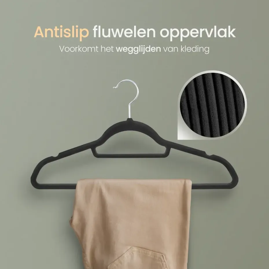 O'DADDY Fluwelen Kleerhangers - 40 Stuks - Antislip - Zwart