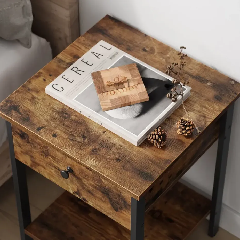 O'DADDY Industrieel Nachtkastje met Lade - 40x40x55 cm - Modern Bruin