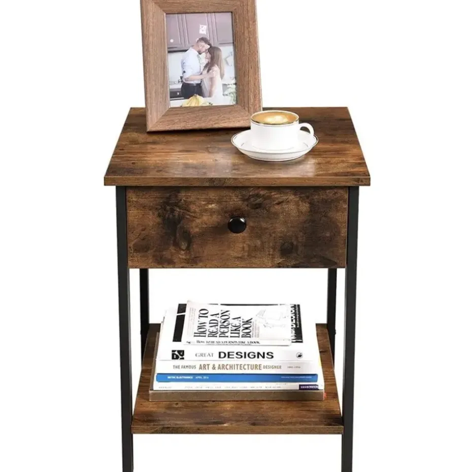 O'DADDY Industrieel Nachtkastje met Lade - 40x40x55 cm - Modern Bruin