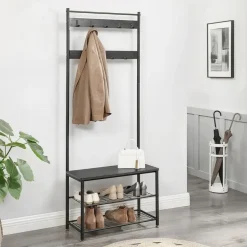 O'DADDY Kapstok met Schoenenrek - Zwart - 9 Haken - 2-Laags Rek