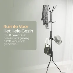 O'DADDY® Kapstok Staand - Opbergrek - 12 Haken - Vrijstaand Garderoberek