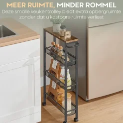 O'DADDY Keukentrolley - Industrieel Design - Bruin Hout/Zwart Metaal