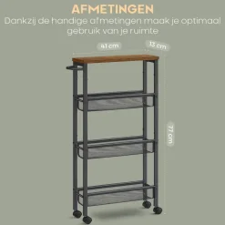 O'DADDY Keukentrolley - Industrieel Design - Bruin Hout/Zwart Metaal