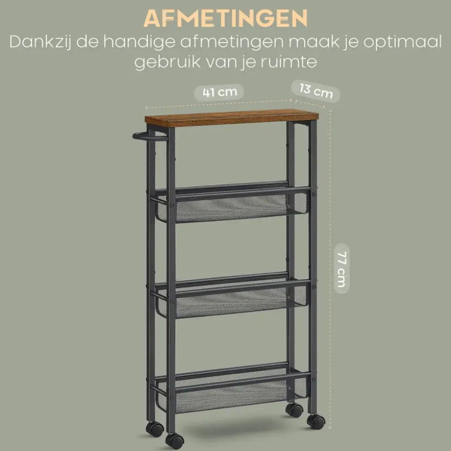 O'DADDY Keukentrolley - Industrieel Design - Bruin Hout/Zwart Metaal