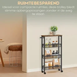 O'DADDY Keukentrolley - Industrieel Design - Bruin Hout/Zwart Metaal