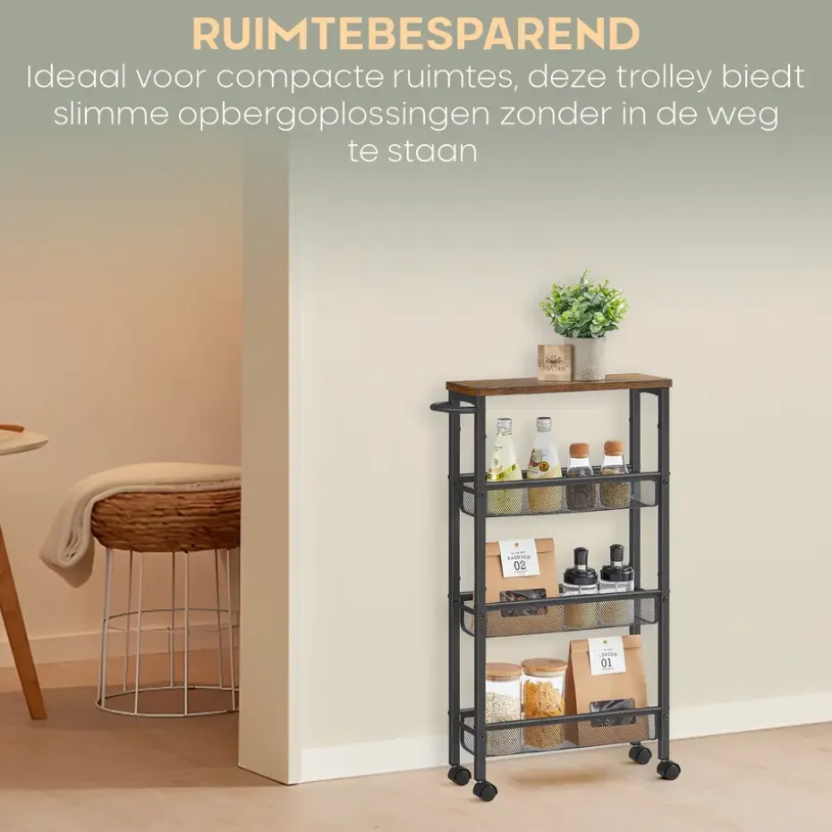 O'DADDY Keukentrolley - Industrieel Design - Bruin Hout/Zwart Metaal