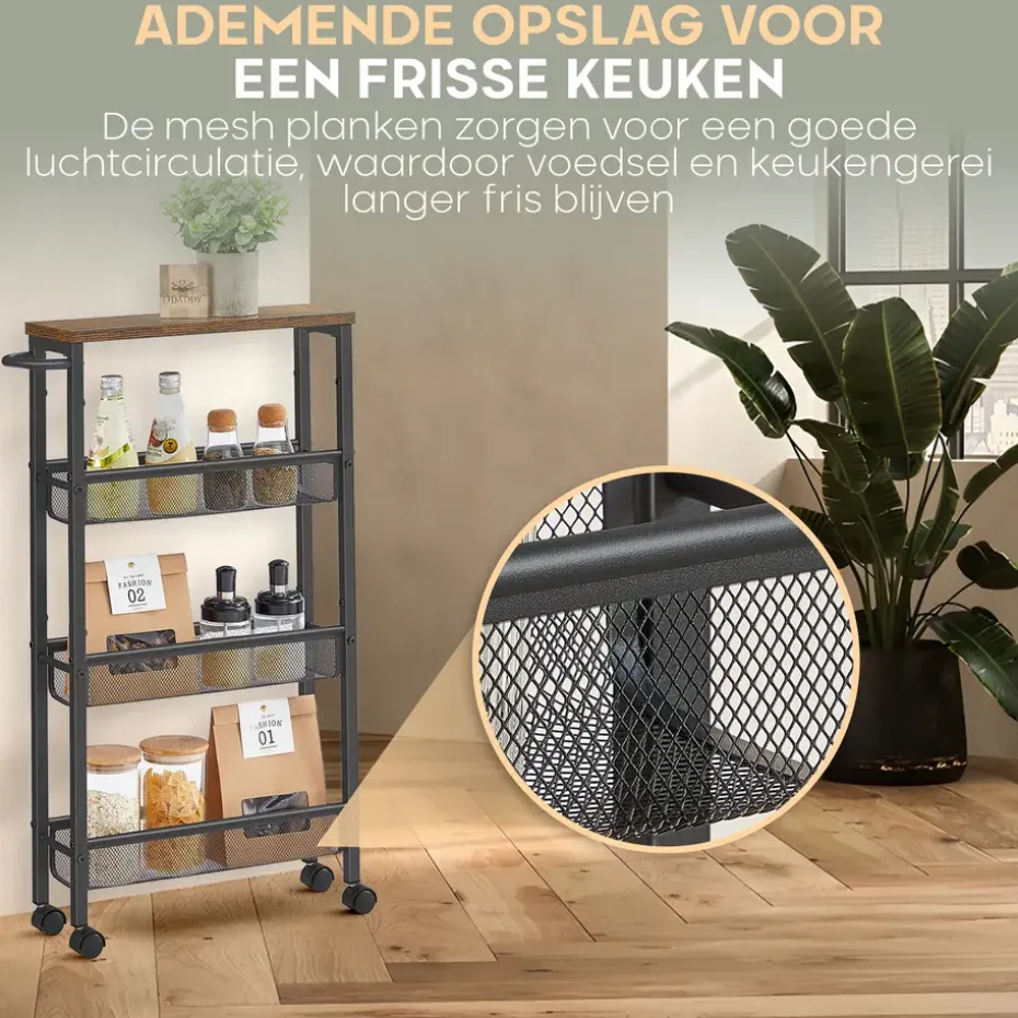 O'DADDY Keukentrolley - Industrieel Design - Bruin Hout/Zwart Metaal