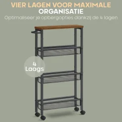 O'DADDY Keukentrolley - Industrieel Design - Bruin Hout/Zwart Metaal
