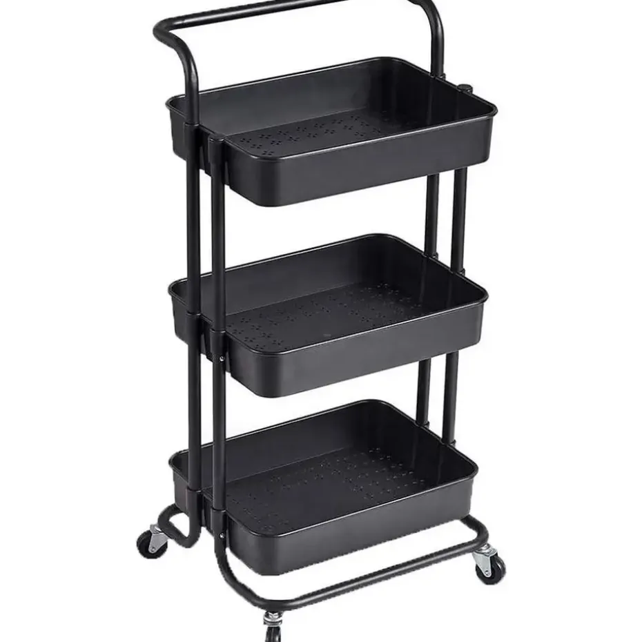 O'DADDY Keukentrolley - Zwart - 3 Lagen - 3 Manden - Verrijdbaar